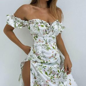 Y2K Coquette Aesthetic Summer Blossom Bardot Maxi Dress for Effortless Style