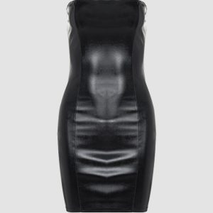 Y2K Coquette Pleather Tube Dress - Trendy Grunge Aesthetic Fashion for Stylish Outfits