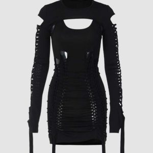 Y2K Cut Out Bodycon Dress for Music Festivals - Trendy Grunge Aesthetic Outfit