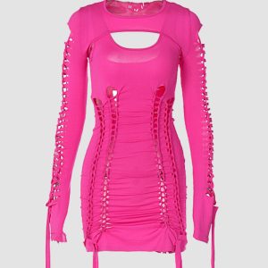 Y2K Cut Out Bodycon Dress for Music Festivals - Trendy Grunge Aesthetic Outfit