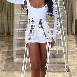 Y2K Cut Out Bodycon Dress for Music Festivals - Trendy Grunge Aesthetic Outfit