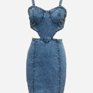 Y2K Cutout Denim Bodycon Cami Dress for Trendy Aesthetic Outfits