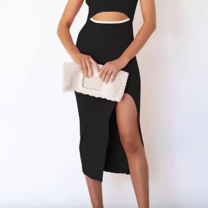 Y2K Cutout Slit Knit Tank Dress - Trendy Coquette Aesthetic for Stylish Outfits