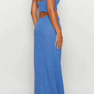 Y2K Cutout Strappy Slit Dress - Trendy Sleeveless Aesthetic for Chic Outfits