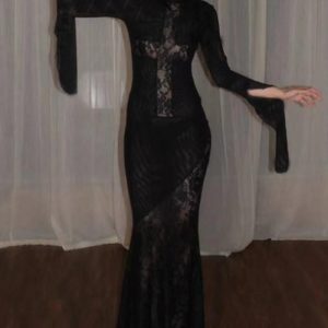 Y2K Dark Lace Patchwork Dress - Grunge Aesthetic with Coquette Style Touch