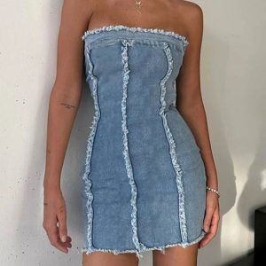 Y2K Denim Bodycon Dress - Summer Slim High Waist Sleeveless Casual Sexy Street Style for Women