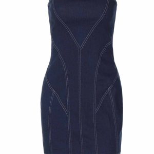 Y2K Denim Bodycon Tube Mini Dress - Trendy Grunge Style for Aesthetic Outfits