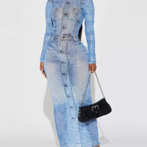 Y2K Denim Maxi Dress: Vintage-Inspired Aesthetic for Effortless Style and Comfort