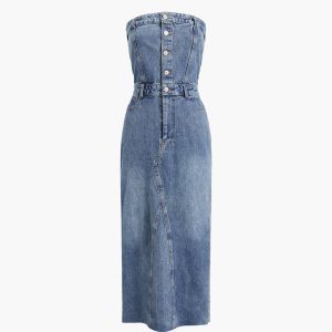 Y2K Denim Strapless Tube Midi Dress - Trendy Jean Dress for Aesthetic Outfits