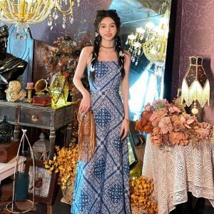 Y2K Fairy Ethnic Style Sling Dress for Travel and Holiday Aesthetic