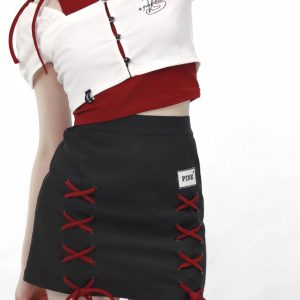 Y2K Fashion Band Girl Crop Top & Braided Cargo Skirt Set for Aesthetic Outfits