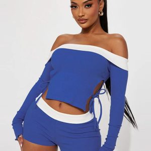 Y2K Fashion Bodycon Short Set for Women - Lace-Up Hollow Out Crop Top & Slim Shorts 2-Piece Suit