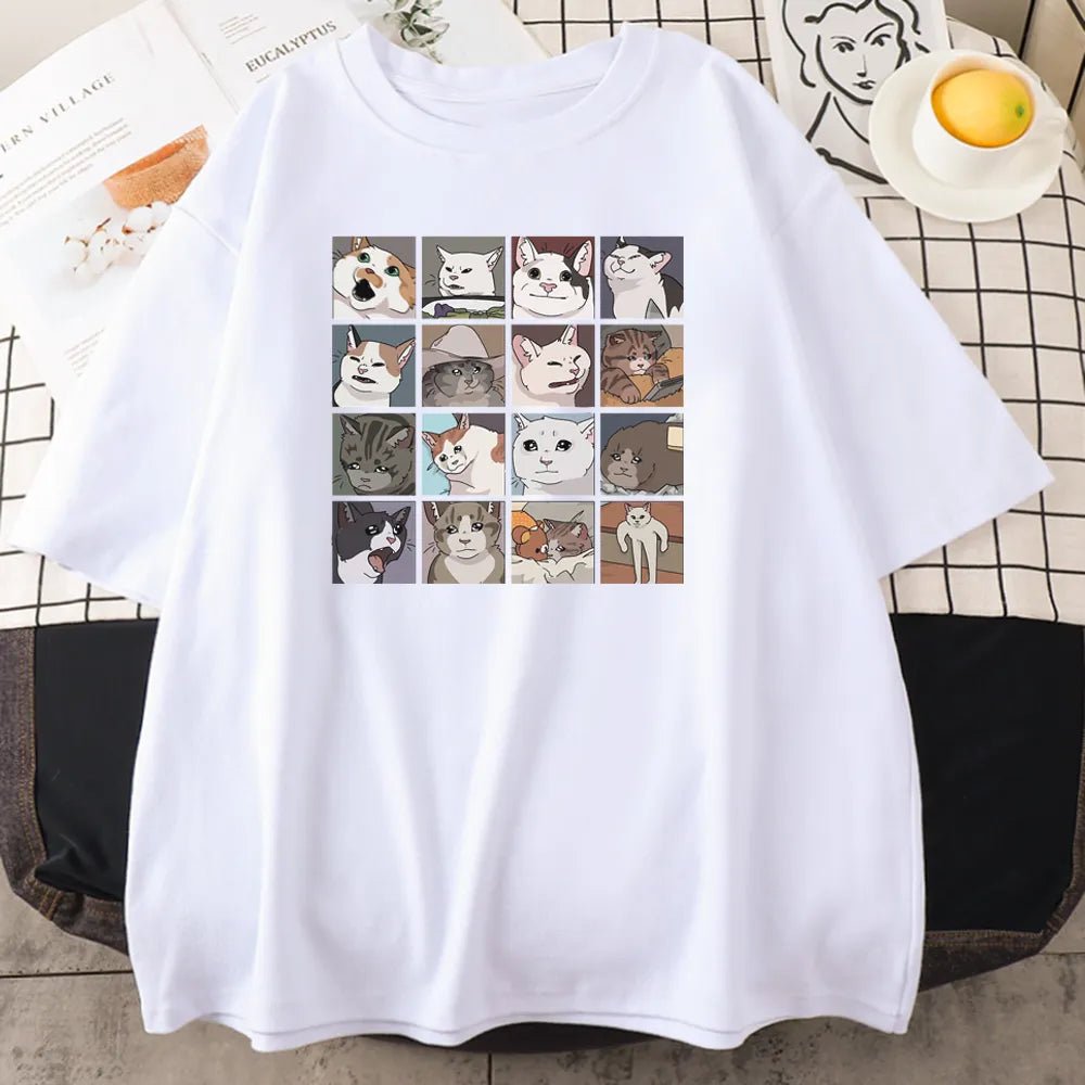 Y2K Fashion Funny Cat Meme Oversized T-Shirt for Trendy Summer Outfits