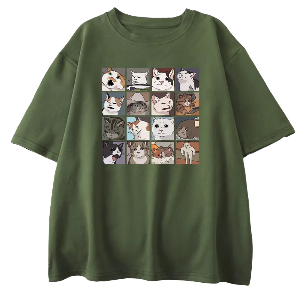 Y2K Fashion Funny Cat Meme Oversized T-Shirt for Trendy Summer Outfits