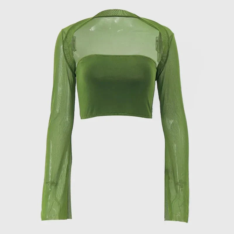 Y2K Fashion Green Sheer Shawl & Tank Set for Effortless Summer Outfits