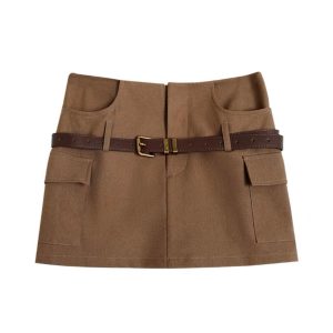 Y2K Fashion Grey Belted Safety Wrap Skirt - Trendy Cargo Style for Aesthetic Outfits