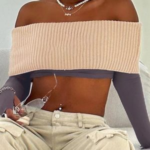 Y2K Fashion Knitted Cover Up Vest & Slim Backless Crop Top Set for Club & Party Outfits