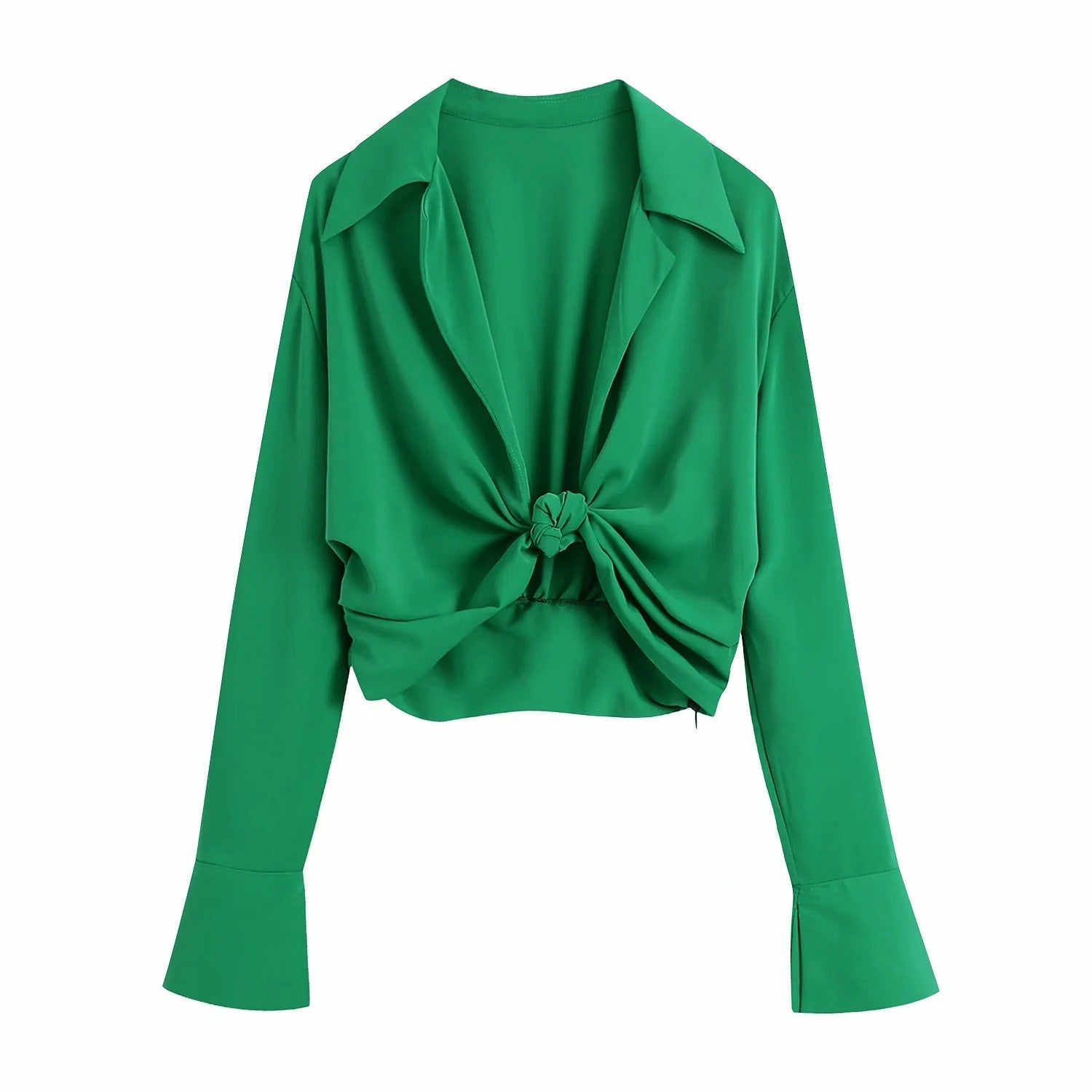 Y2K Fashion Long Sleeve Knotted Cropped Blouse - Cute Top for Coquette Aesthetic Outfits