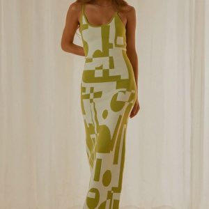 Y2K Fashion Printed Spaghetti Straps Midi Dress - Cute Aesthetic Summer Outfit