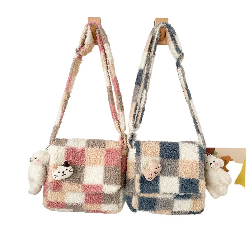 Y2K Fashion Small Plush Checked Crossbody Bag - Trendy Accessory for Summer Outfits