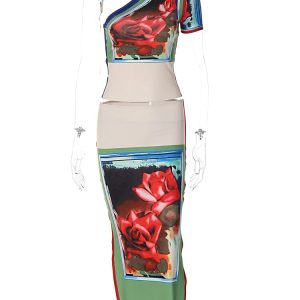 Y2K Fashion Tie Dye Crop Top & High Waist Bodycon Midi Skirt Matching Set for Club Nights