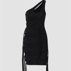 Y2K Fashion Universe Deserter Asymmetric Dress - Edgy Grunge Aesthetic for Unique Style