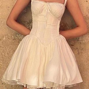 Y2K Fashion White Lace Stitching Strappy Ruched Cami Dress for Coquette Aesthetic