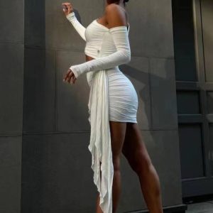 Y2K Fashion White Splice Bandage Dress - Sexy Hollow Out Slim Mini Bodycon Sheath Dress