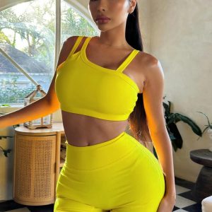 Y2K Fashion Women’s Sexy Slant Collar Crop Top & Shorts Co-Ord Set for Club Vibes