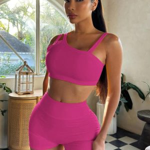 Y2K Fashion Women’s Sexy Slant Collar Crop Top & Shorts Co-Ord Set for Club Vibes