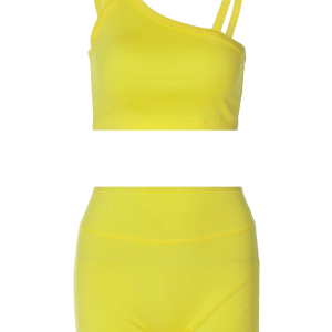 Y2K Fashion Women’s Sexy Slant Collar Crop Top & Shorts Co-Ord Set for Club Vibes