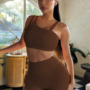 Y2K Fashion Women’s Sexy Slant Collar Crop Top & Shorts Co-Ord Set for Club Vibes