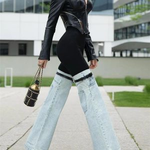 Y2K Fashion Women's Wide Leg Palazzo Trousers - Loose Denim Streetwear for Summer 2023