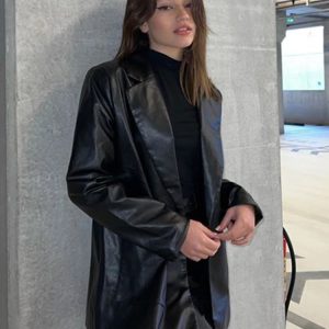 Y2K Faux Leather Blazer Jacket for Women - Stylish Motorcycle Coat for Autumn & Winter Casual Wear