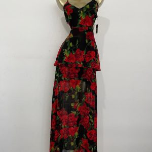 Y2K Floral V-Neck Long Dress - Vintage Rose Aesthetic for Effortless Style