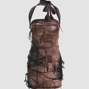 Y2K Grunge-Style Halter Bodycon Dress for Aesthetic Outfits and Trendy Looks