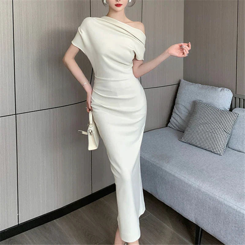 Y2K-Inspired One Shoulder Bodycon Dress with Elegant Folds - Vintage Chic Summer Fashion