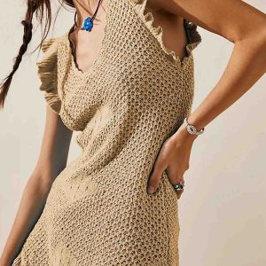 Y2K Knitted Ruffled Sleeveless Mini Dress - Cute Coquette Aesthetic Fashion Statement