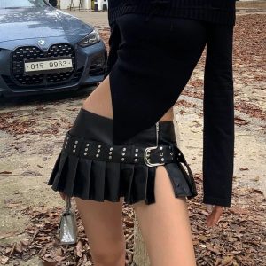 Y2K Leather Super Mini Skirt - Edgy Grunge Style for Trendy Aesthetic Outfits