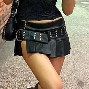 Y2K Leather Super Mini Skirt - Edgy Grunge Style for Trendy Aesthetic Outfits