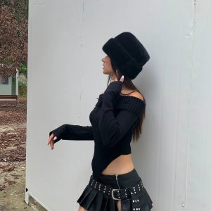 Y2K Leather Super Mini Skirt - Edgy Grunge Style for Trendy Aesthetic Outfits