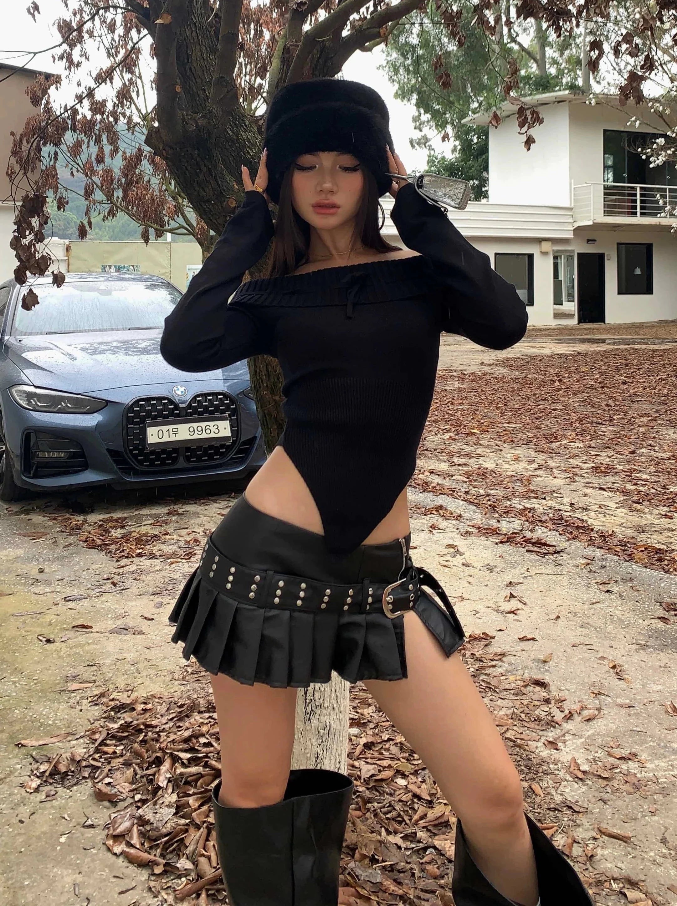 Y2K Leather Super Mini Skirt - Edgy Grunge Style for Trendy Aesthetic Outfits