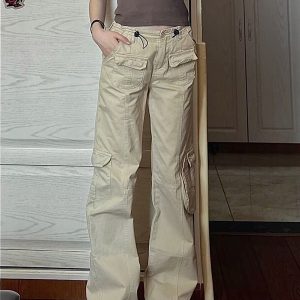 Y2K Low Waist Cargo Pants for Trendy Grunge Aesthetic Outfits and Comfy Everyday Wear