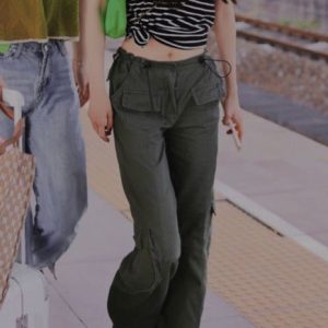 Y2K Low Waist Cargo Pants for Trendy Grunge Aesthetic Outfits and Comfy Everyday Wear