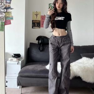 Y2K Low Waist Cargo Pants for Trendy Grunge Aesthetic Outfits and Comfy Everyday Wear