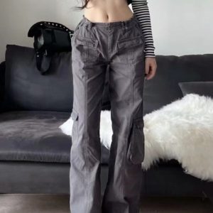 Y2K Low Waist Cargo Pants for Trendy Grunge Aesthetic Outfits and Comfy Everyday Wear