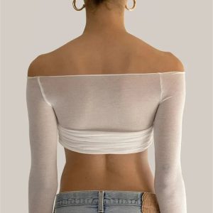 Y2K Mesh Crop Long Sleeve Top - Cute Grunge Aesthetic for Trendy Outfits