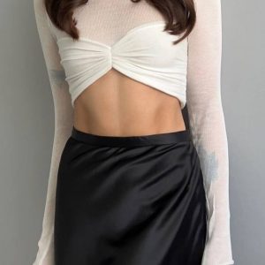 Y2K Mesh Crop Long Sleeve Top - Cute Grunge Aesthetic for Trendy Outfits