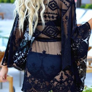 Y2K Mesh Lace Crochet Cover-Up Dress for Coquette Aesthetic and Grunge Style Outfits