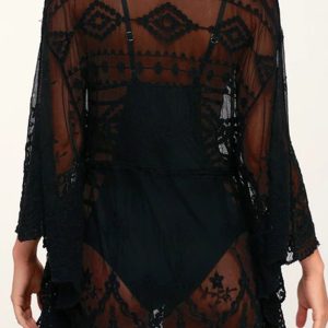 Y2K Mesh Lace Crochet Cover-Up Dress for Coquette Aesthetic and Grunge Style Outfits